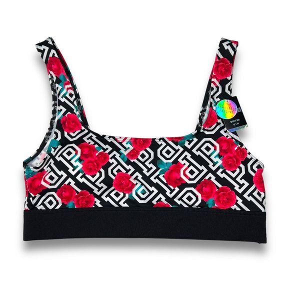 Victorias Secret Pink Ultimate Sport Bra M Logo Floral Print Light Support Black - Picture 1 of 10